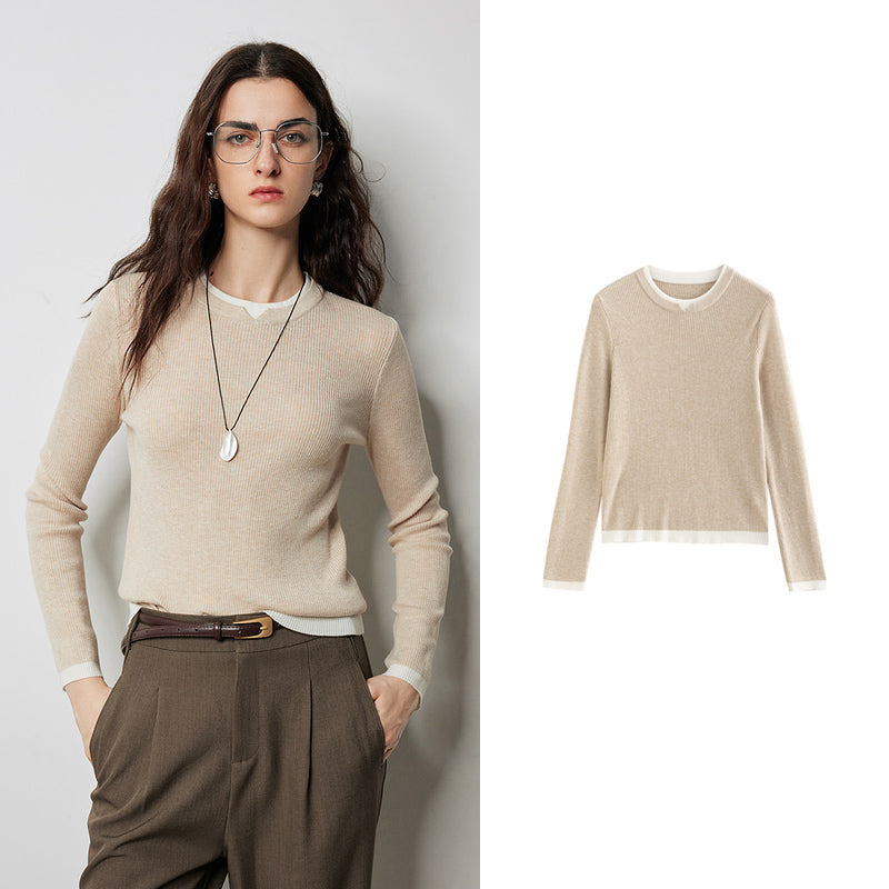 slim fit contrast knit sweater, view 5 - MRSLM