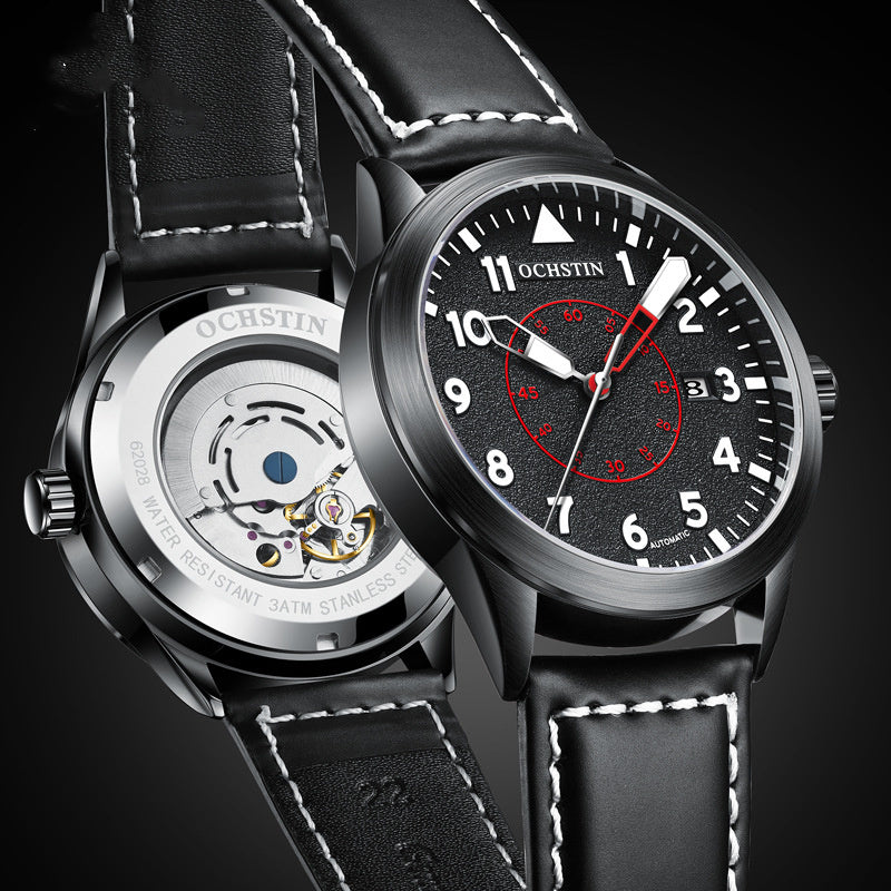 Men's automatic mechanical leather watch, view 2 - MRSLM