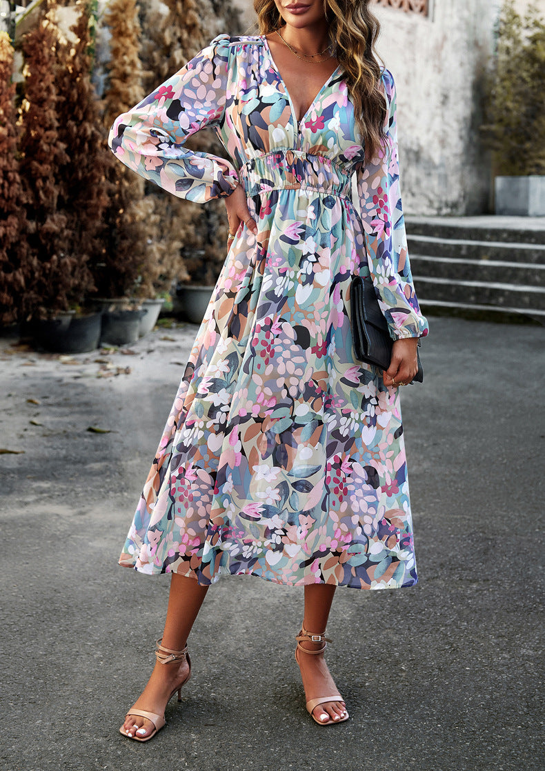 bohemian floral printed a-line dress, view 5 - MRSLM
