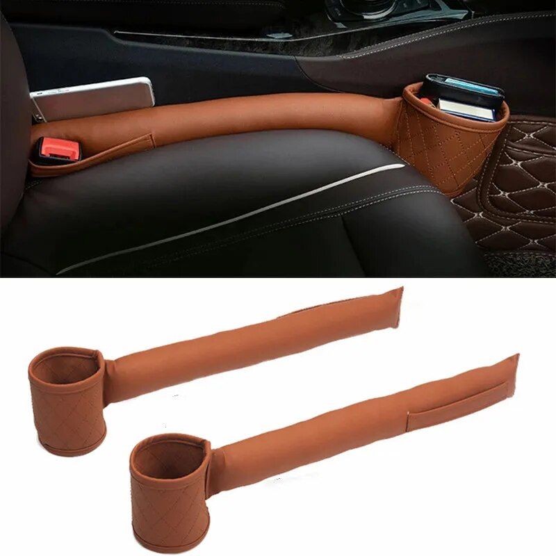 Luxe PU Leather Car Seat Gap Organizer with Drink Holder