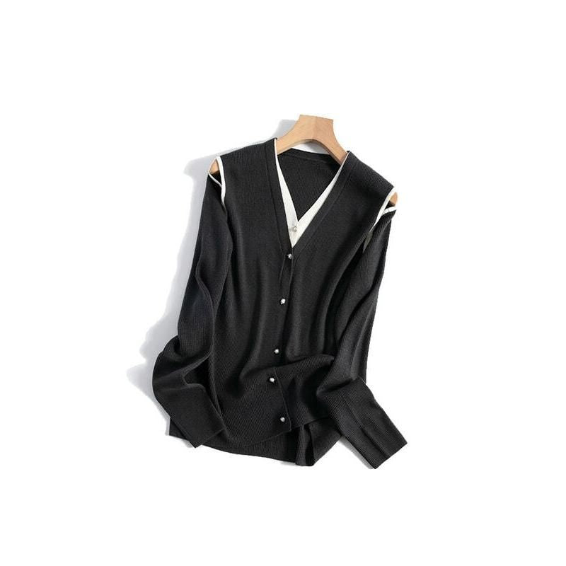 Hollow out shoulder wool blend cardigan, view 2 - MRSLM