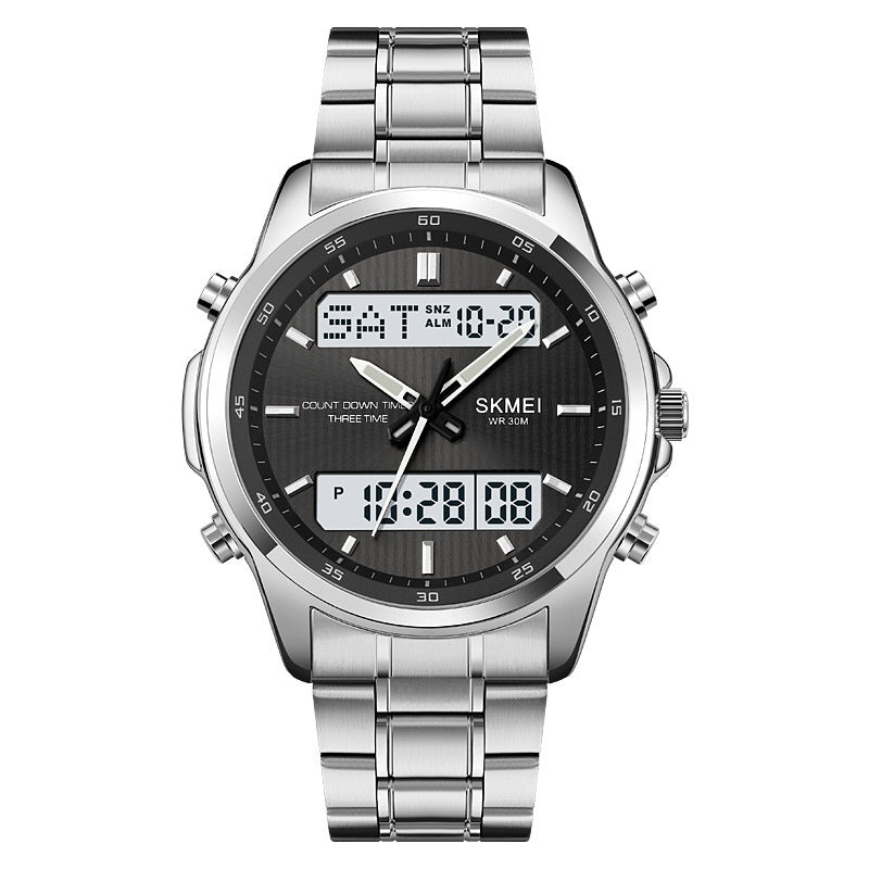 men's double display steel watch, view 6 - MRSLM