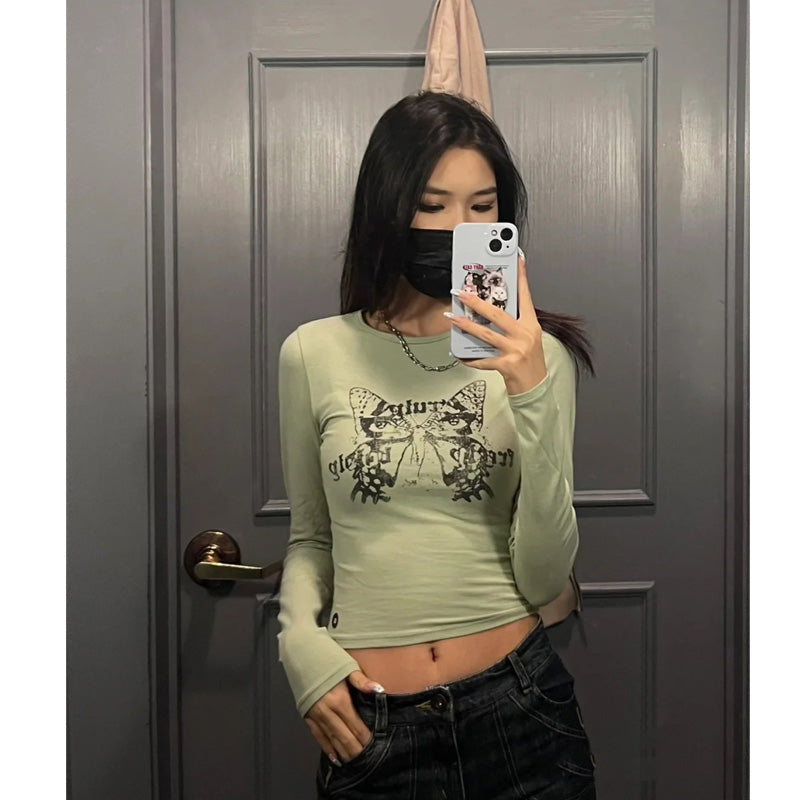 women's vintage print long sleeve t-shirt, view 3 - MRSLM