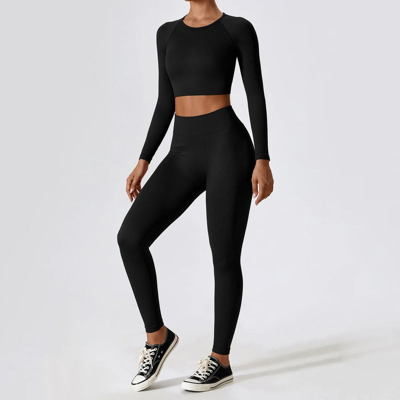 Women's ribbed long sleeve yoga crop top, view 30 - MRSLM