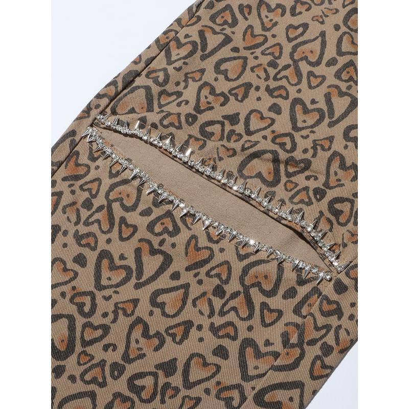 leopard patchwork wide-leg jeans, view 9 - MRSLM