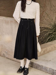 high waist pleated denim skirt, view 6 - MRSLM