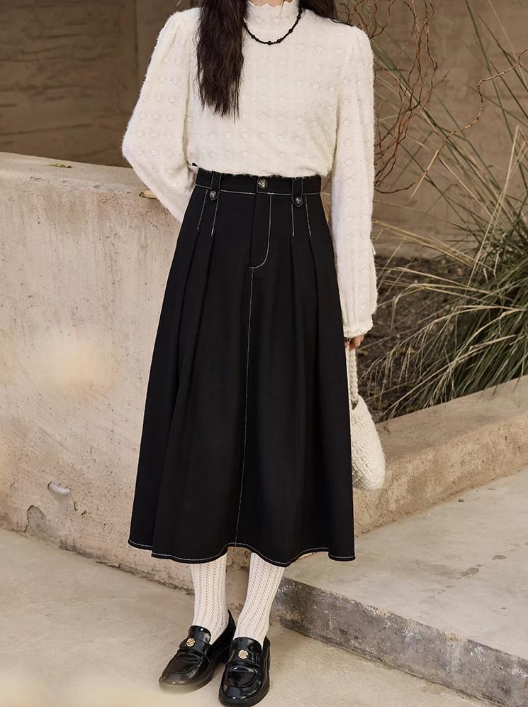 high waist pleated denim skirt, view 6 - MRSLM