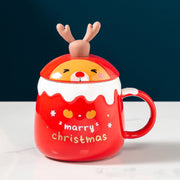 Christmas reindeer ceramic mug with lid and spoon, view 6 - MRSLM