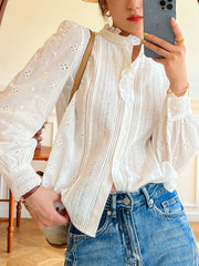 women's french puff sleeve embroidered cotton shirt, view 10 - MRSLM