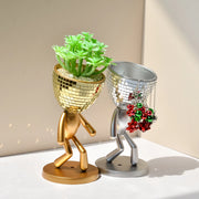 mirror disco walking man planter pot, view 4 - MRSLM