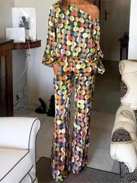 women's printed loose two-piece pocket suit, view 5 - MRSLM