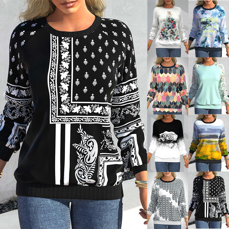 women's digital print raglan sleeve sweater - MRSLM