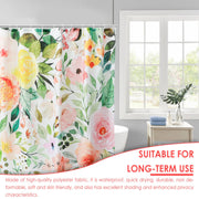 waterproof floral shower curtain with 12 hooks, view 6 - MRSLM