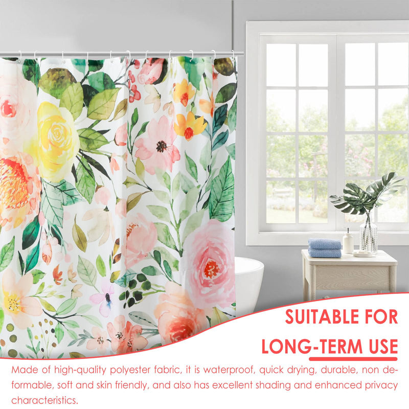 waterproof floral shower curtain with 12 hooks, view 6 - MRSLM