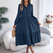 lapel loose ruffled shirt dress, view 2 - MRSLM
