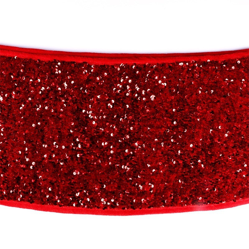 Red sequin Christmas tree skirt, view 4 - MRSLM
