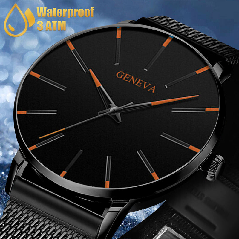 men's ultra thin black quartz watch, view 2 - MRSLM