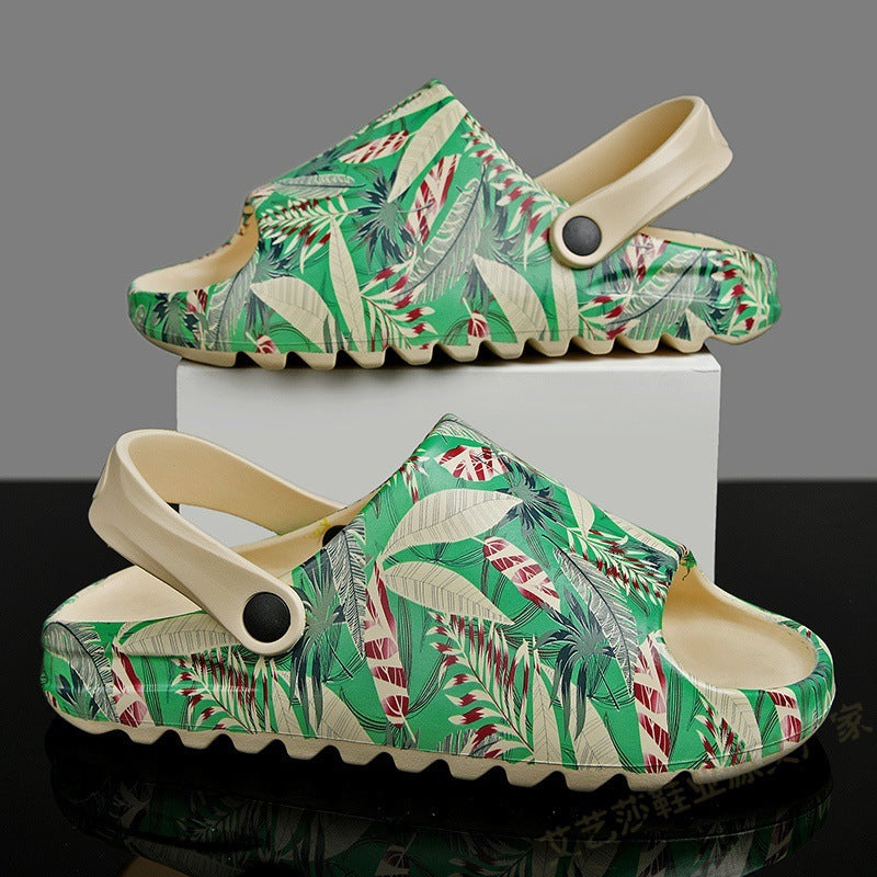 men's leaf print plastic sandals, view 4 - MRSLM