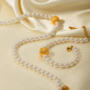 gold plated pearl flower ball bracelet, view 6 - MRSLM