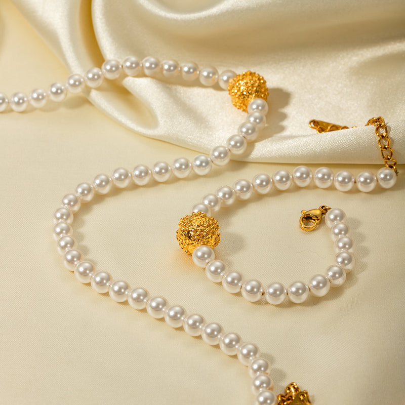gold plated pearl flower ball bracelet, view 6 - MRSLM