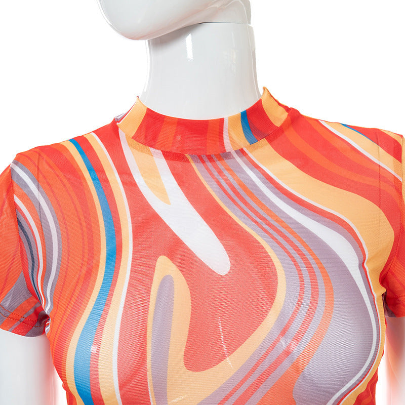 printed lace-up tee and tie-dye mesh trousers set, view 10 - MRSLM