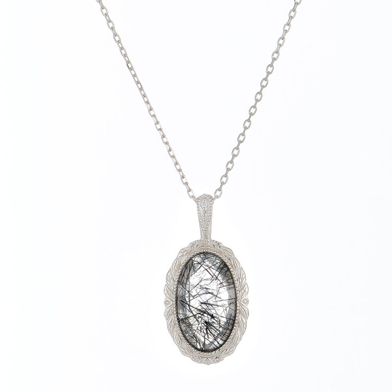 geometric black crystal silver pendant, view 5 - MRSLM
