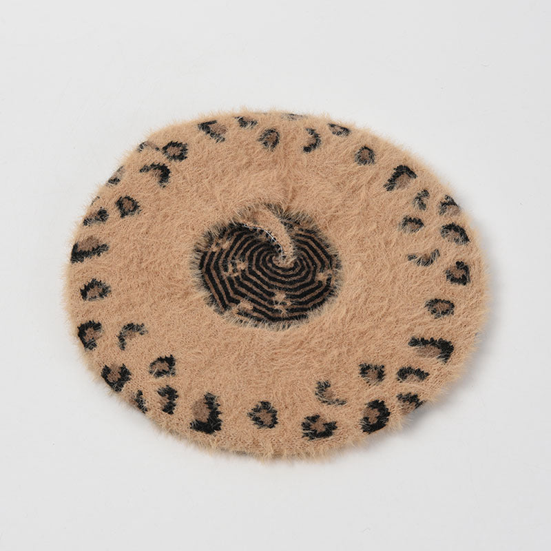 leopard knitted plush beret, view 6 - MRSLM