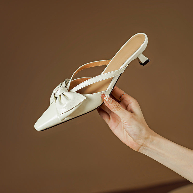 elegant leather mules with bowknot, view 24 - MRSLM