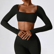 long sleeve crop top yoga shirt, view 9 - MRSLM