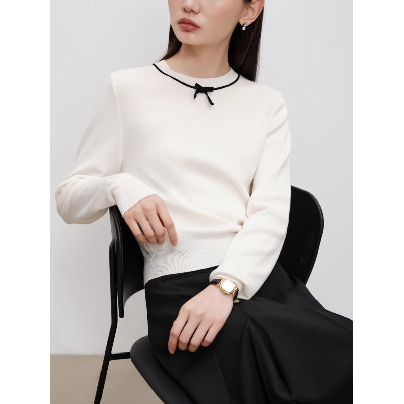 petite knitted sweater with bow detail, view 3 - MRSLM