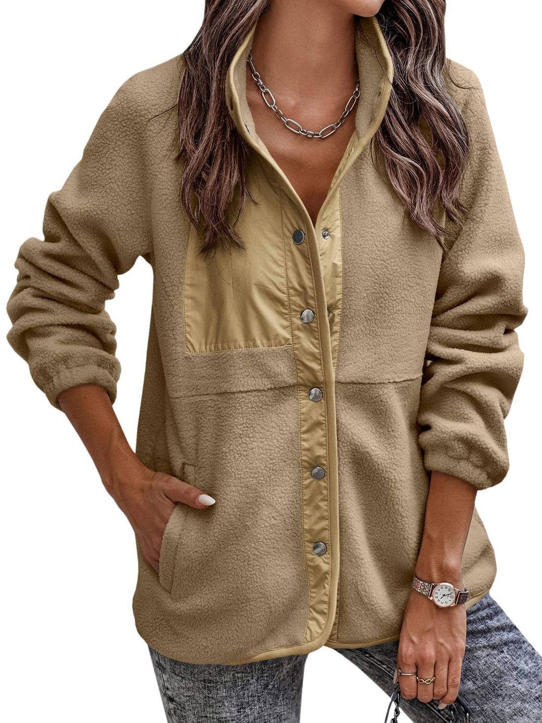 Women's Polar Fleece Stand-Collar Button Jacket