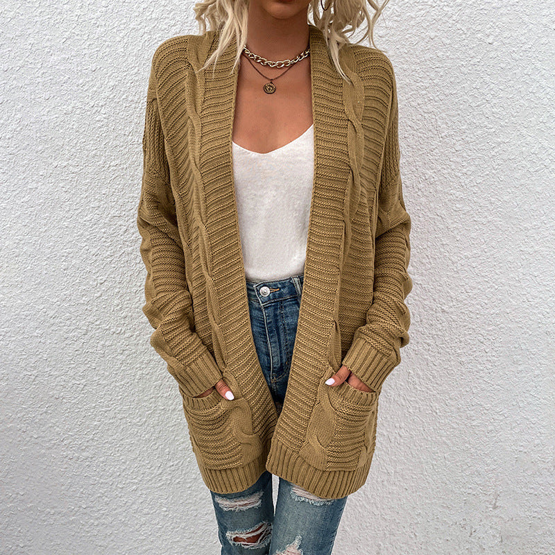 mid-length twist cardigan sweater for women, view 4 - MRSLM