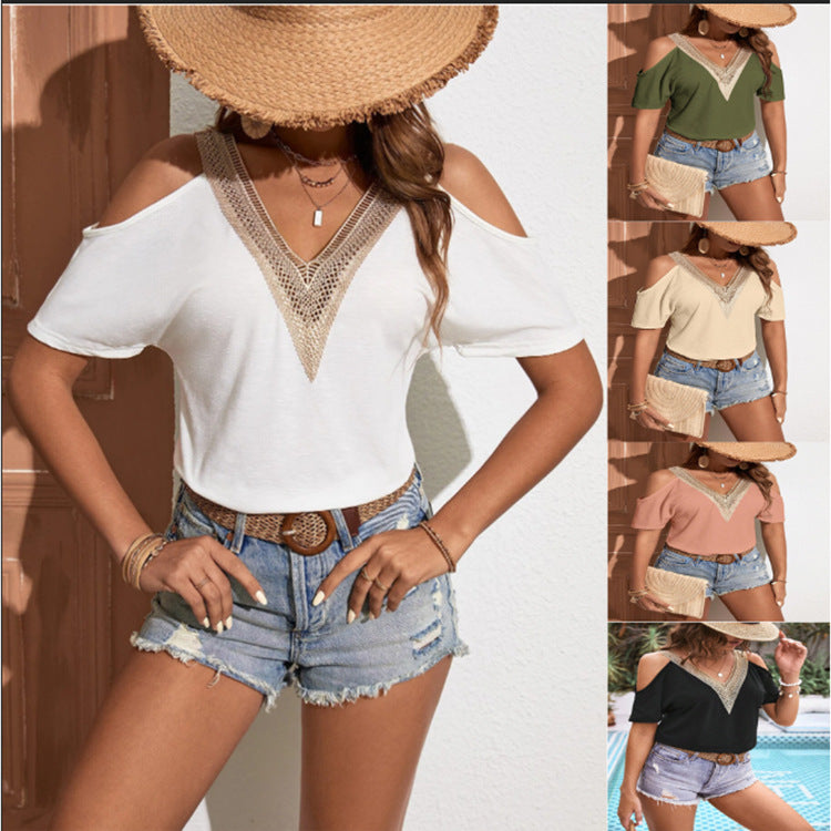 women's v-neck cut-out sleeve summer top - MRSLM