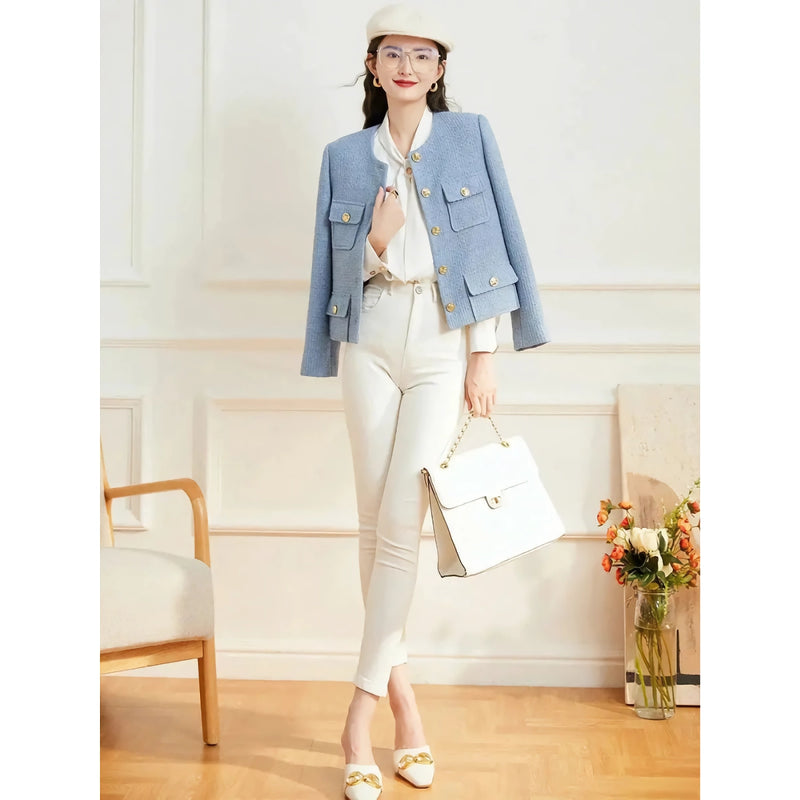 women's round neck long sleeve jacket, view 4 - MRSLM