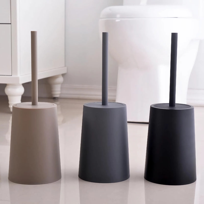 modern black toilet brush with lid and base, view 5 - MRSLM