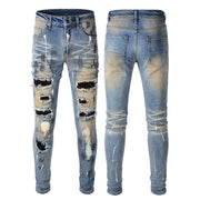 vintage rhinestone splash-ink patch jeans, view 4 - MRSLM