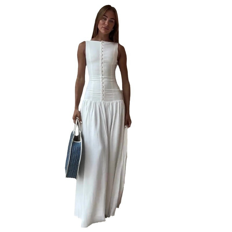 Women's white A-line dress, view 5 - MRSLM
