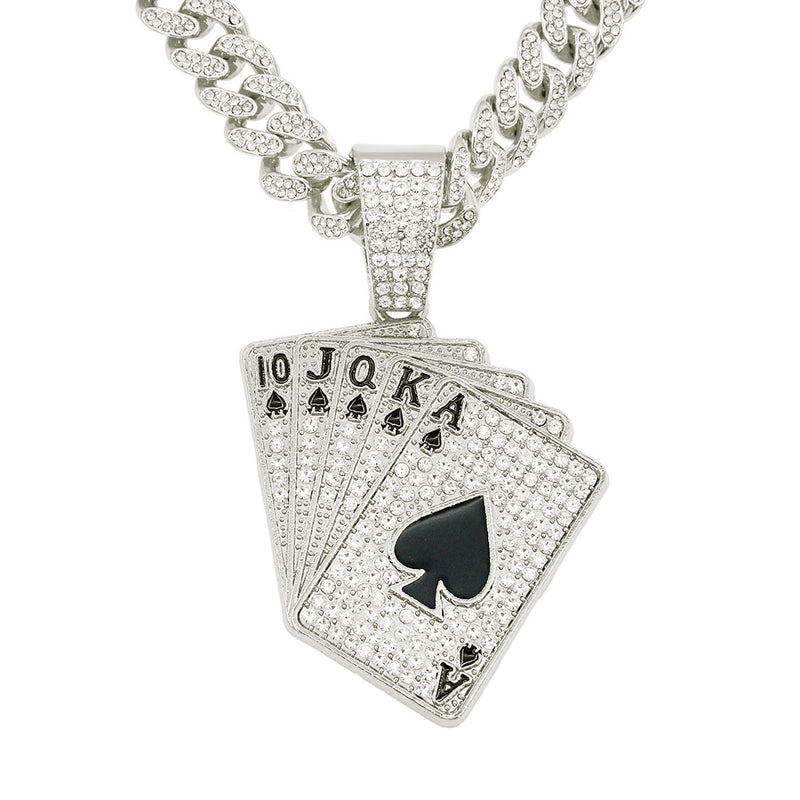 Men's poker pendant Cuban link necklace, view 3 - MRSLM