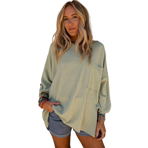 loose pocket ribbed long sleeve sweater, view 4 - MRSLM