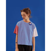 striped cartoon patch t-shirt, view 3 - MRSLM
