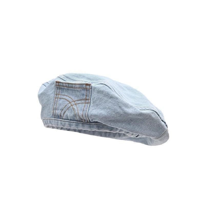 washed denim beret, view 3 - MRSLM