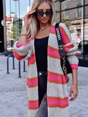 striped color block baggy knit cardigan coat, view 3 - MRSLM