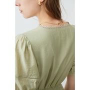 lace V-neck bubble sleeve dress, view 7 - MRSLM