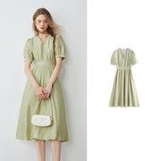 lace V-neck bubble sleeve dress, view 2 - MRSLM