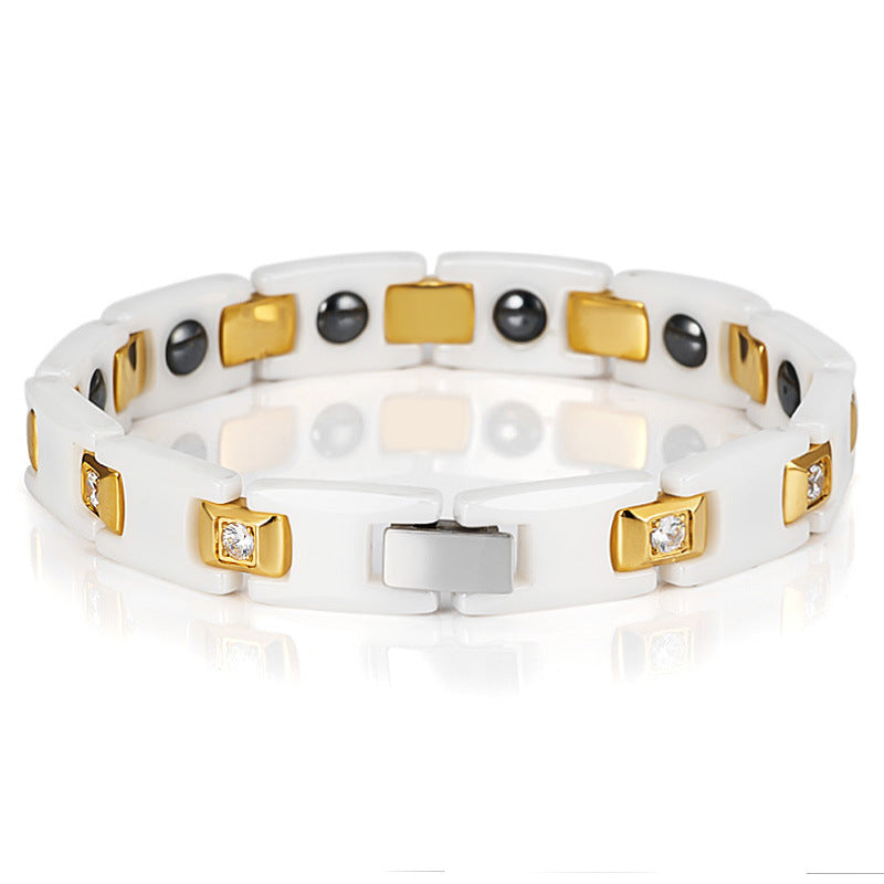 white ceramic zircon couple bracelet, view 3 - MRSLM