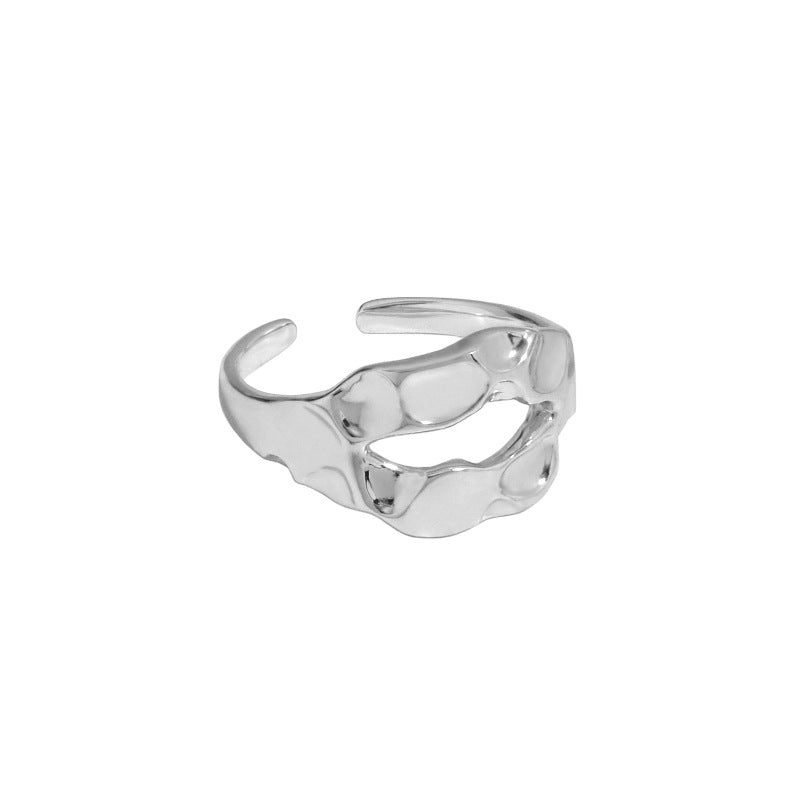 hammered texture s925 silver ring, view 4 - MRSLM