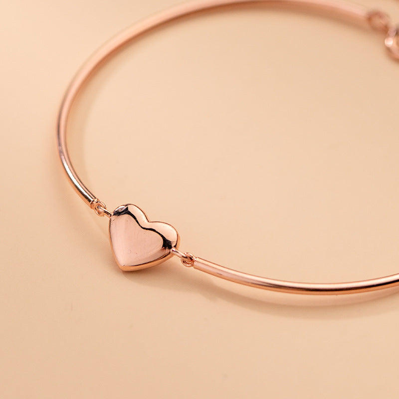 Women's glossy heart sterling silver bracelet, view 5 - MRSLM