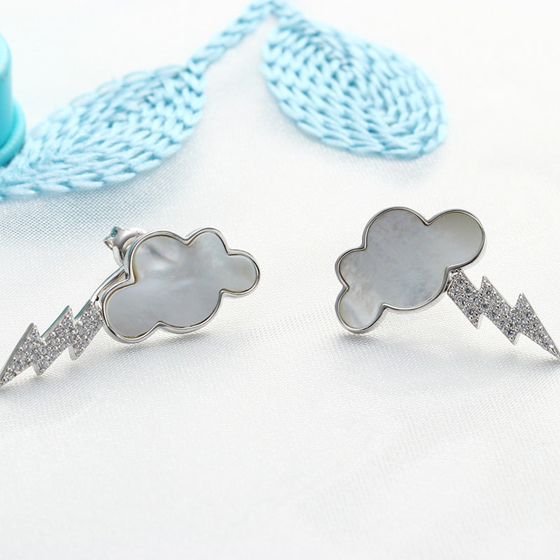 sterling silver shell cloud stud earrings, view 3 - MRSLM