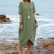 Women's retro round neck mid-length dress, view 6 - MRSLM