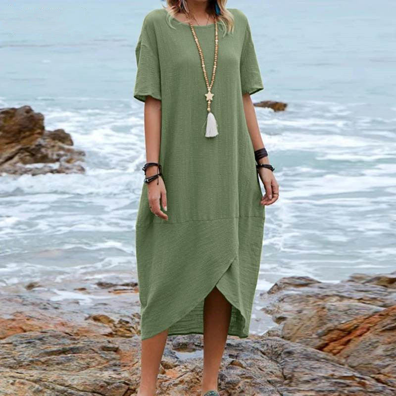 Women's retro round neck mid-length dress, view 6 - MRSLM